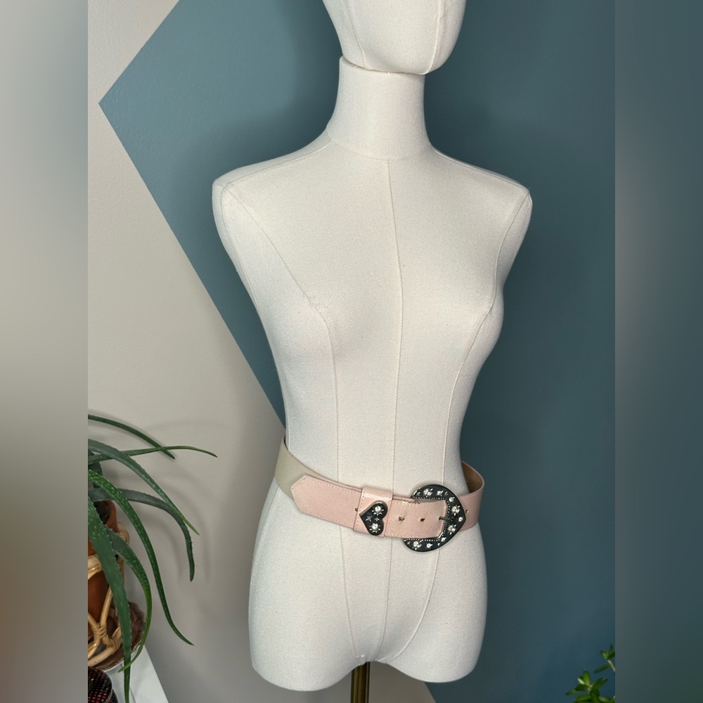 Y2K Crystal Heart Western Belt Pink Ombre Rhinestone Buckle Wide Festival Med - Picture 2 of 7